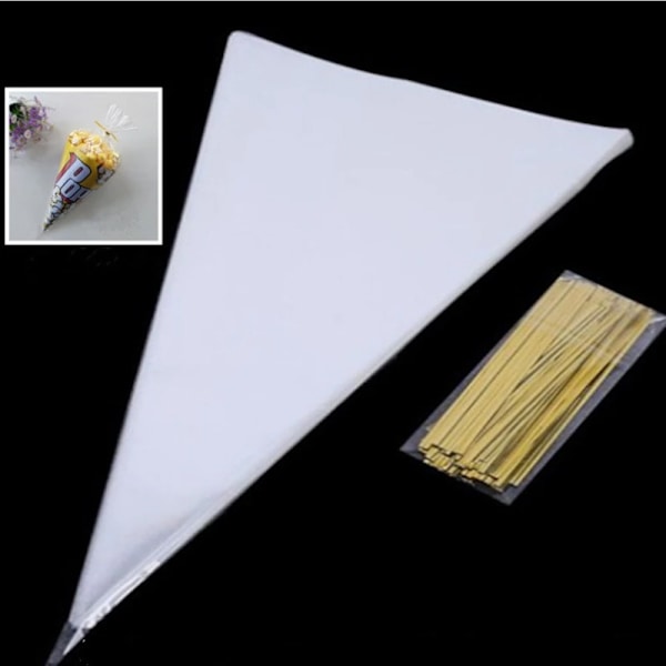 300 stk. DIY bryllup fødselsdagsfest OPP poser gennemsigtige slik trekant madposer blomsteremballageposer - 16*30cm