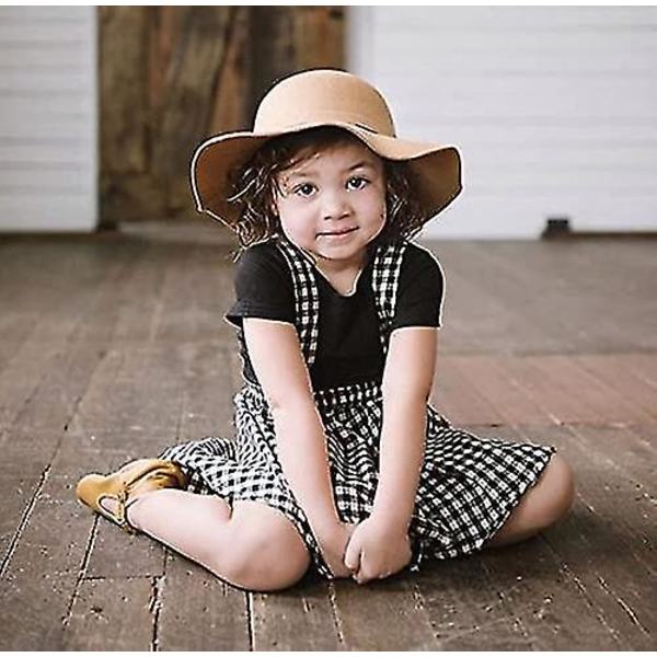 Vintage Floppy-hat til piger i alderen 3-8 år - bredskygget filthat i kamel