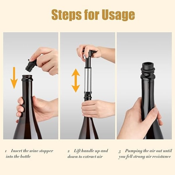 Vinlagringsenhet (4 propper), utstyrt med 4 vakuumpropper, vinpropper og gjenbrukbare flaskeforseglinger for å holde vinen frisk