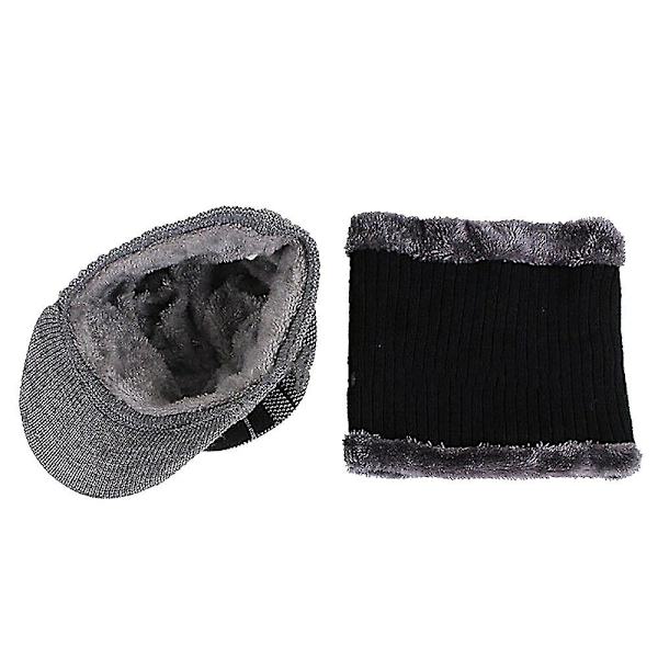 Herr Vinter Varma Visor Mössa Halsduk Set, Fleece Fodrad Utomhus Stickad Mössa