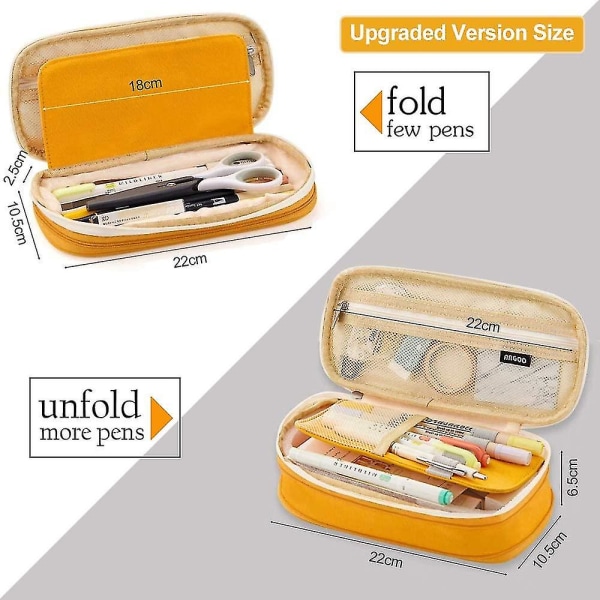 Stor kapasitet blyantveske holdbar pennholder arrangør stasjonær sminke kosmetikkpose. 22 X 11cm Yellow