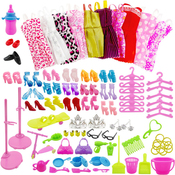 10-osainen 30 cm:n Barbie-mekkoasu, mekko, asusteet, kengät, lelut