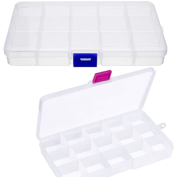 2st sortimentslåda Plast Små sorteringslådor för smådelar Transparent förvaringslåda med lock 15 fack Justerbar sortimentslåda Liten tom