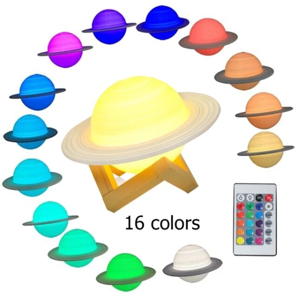 3D Saturn ljus 16 färger fjärrkontroll atmosfär ljus led induktion måne himmel ljus klapp ljus