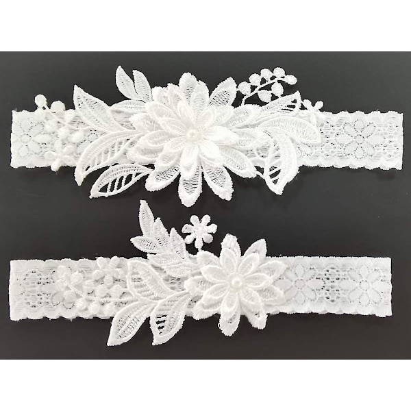Bryllupsstrømper for brud Daisy blonder brudestrømpe håndsydd kunstige perler strømpe sett 2 stykker, hvit, en størrelse