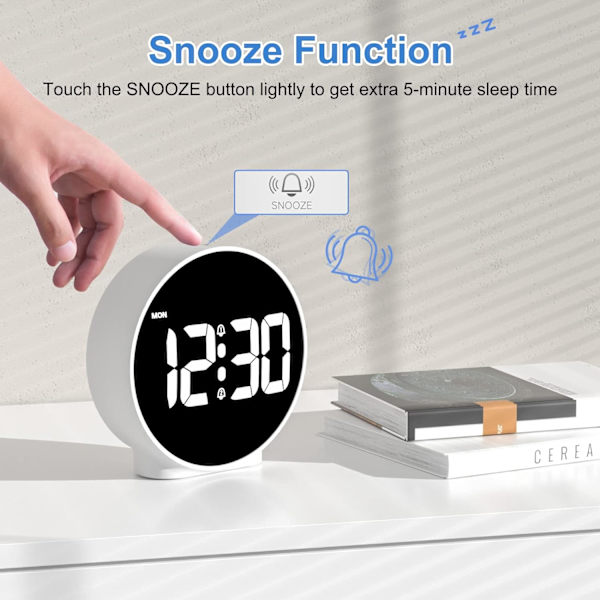Digital väckarklocka, reseväckarklocka med veckodagvisning, larmschema och snoozefunktion för resor, sovrum, vit