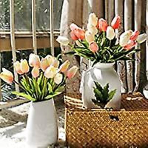 10 stk tulipaner kunstig blomsteroppsats for hjemmekontor fest bryllupsdekorasjon gave til morsdag hvit White