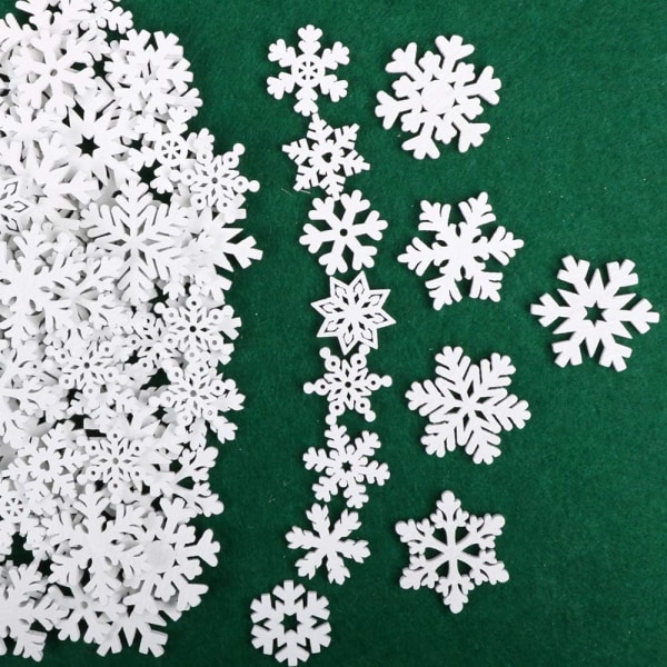 100 st Snowflake Juldekorationer Hängande prydnader Julgran Fönsterdekor Bröllop DIY Hantverk - Vit