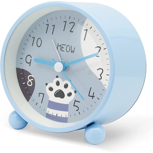 4-tommer tegneserie blå kat pote børns tick-fri vækkeur lærende vækkeur lysende ur