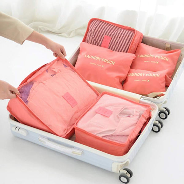 6 stk./sæt Rejse Vandafvisende Tøj Sortering Taske Pakning Cube Bagage Organizer Orange
