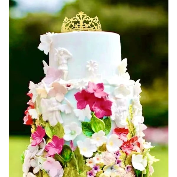 Princess Crown Cake Topper-dekoration för pojkar och flickor, tårtdekorationer för bröllop (silver) A