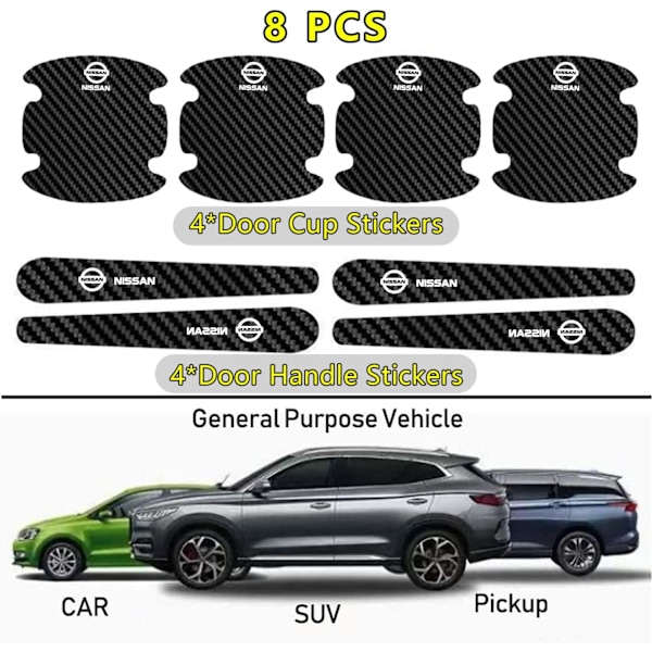 Universal Carbon Fiber Bil Dørhåndtag Ridsebeskytter Klistermærke til Nissan Bil Logo Auto Dørhåndtag Anti-Scratch Cover Beskyttende Film 8stk