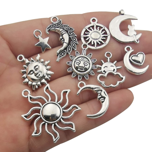 70 stk. Håndværksartikler Blandet antik sølv Sun Moon Stars Charms vedhæng til håndværk, smykkefunding, tilbehør