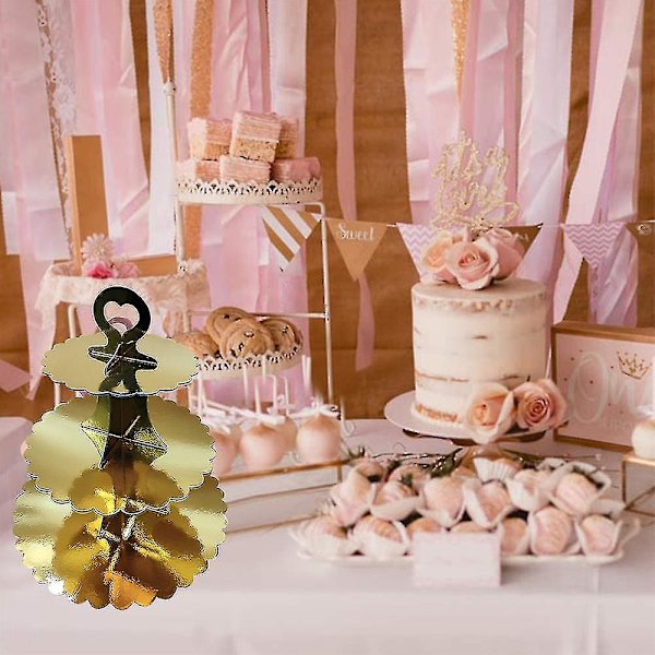 1 st 3-vånings kartong cupcake-ställ, engångspappers cupcake Gold