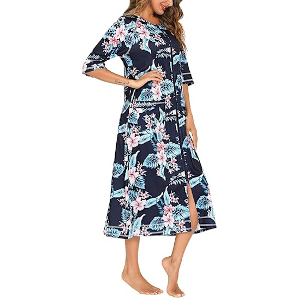 Painettu naisten mekko vetoketjullinen etutoimisto takki 3/4 hiha pyjama koko pituus naisten rento mekko taskuilla S-XXL