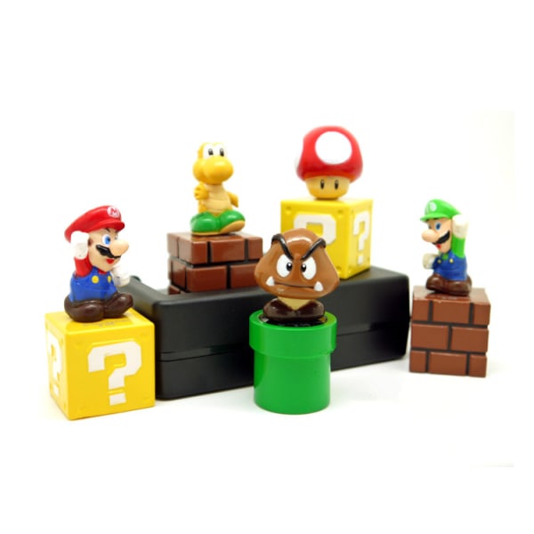 5 st/ set Super Mario Bros Spelfigurer Leksaker Luigi Yoshi Bowser PVC-modellkollektion Barnleksak Minifigurer Julklappar