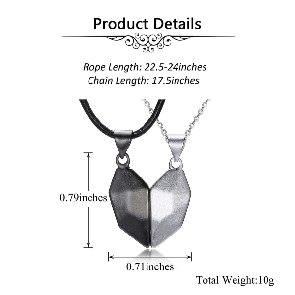1 par magnetiske hjerte-halskæder til par, hjerte-halskæde til kæreste, kæreste-smykkegave