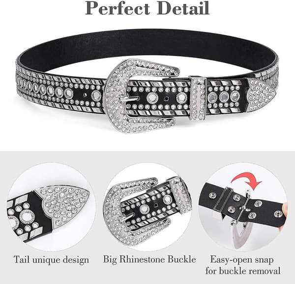 Rhinestone Bælte til Kvinder, Bling Studded Læderbælte til Jeans Bukser
