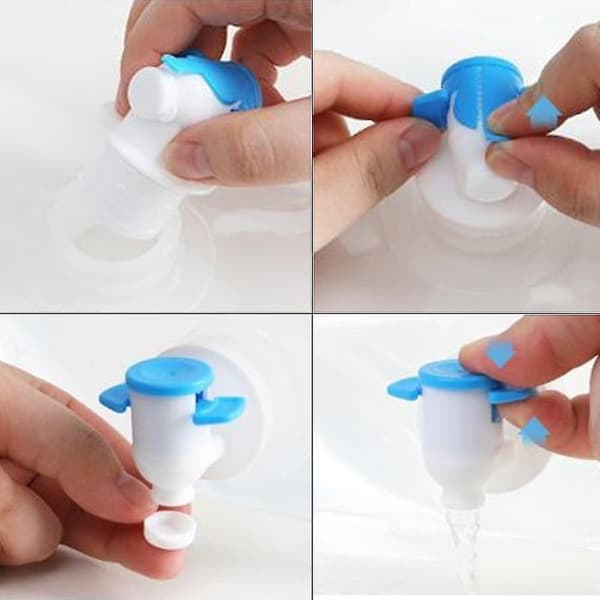 2 stk. Sammenklappelig vandbeholderpose med taphane til camping og vandreture White
