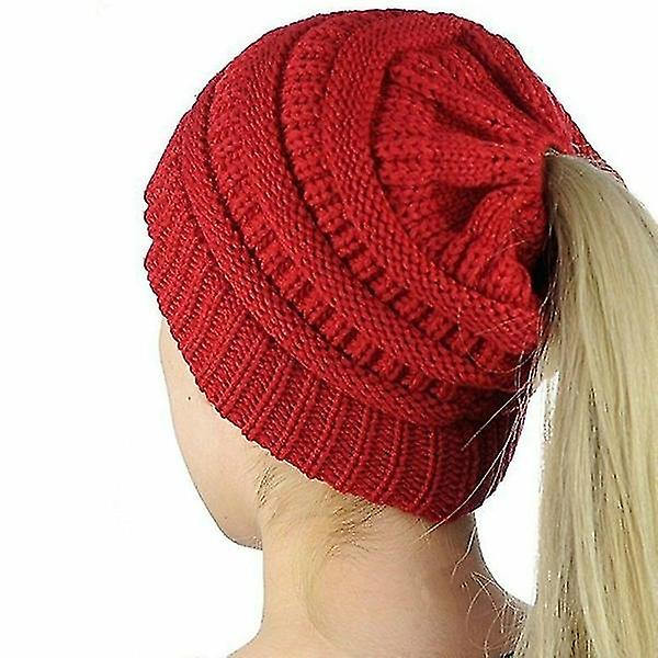 Stretch Crochet Knitted Hat Messy Bun Ponytail Beanie Holey B