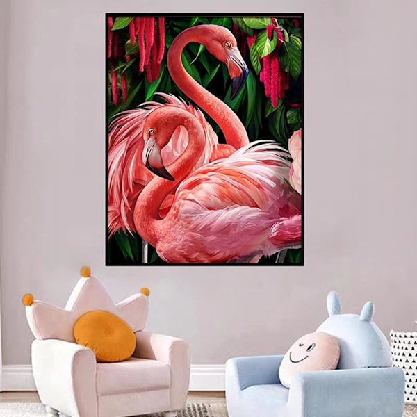 5D Diamantmålningssats, Diamantkonstsats för vuxna, Full Rund Diamant Flamingo DIY Målning