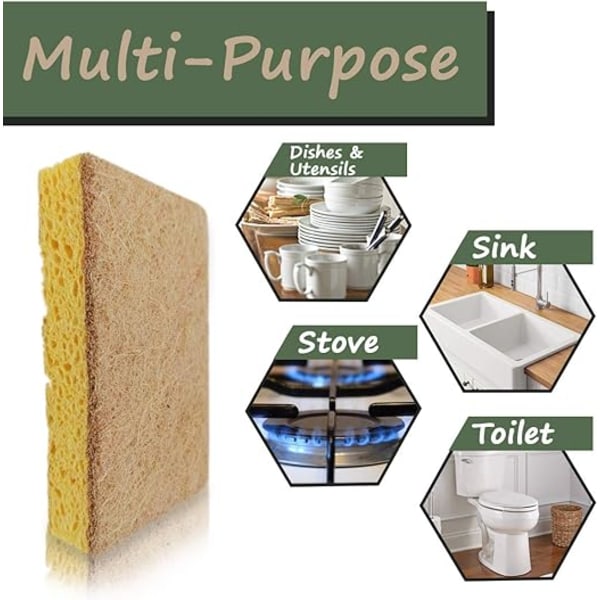 2 stk naturlige svamper - miljøvennlige oppvaskssvamper, naturlige rengjøringsprodukter for hjemmet, ripefrie, biologisk nedbrytbare (cellulose sisal)