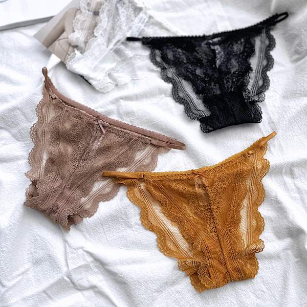 Pakke med kvinners blonder truser sexy lav midje truser kvinners blonder blomstret truser kvinners mote undertøy justerbar midjebånd truser