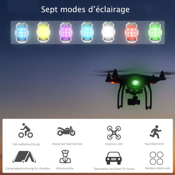 2 stk. trådløse LED-strobelys - USB-opladning - Strobe til bil, drone, cykler, fest - Anti-kollision