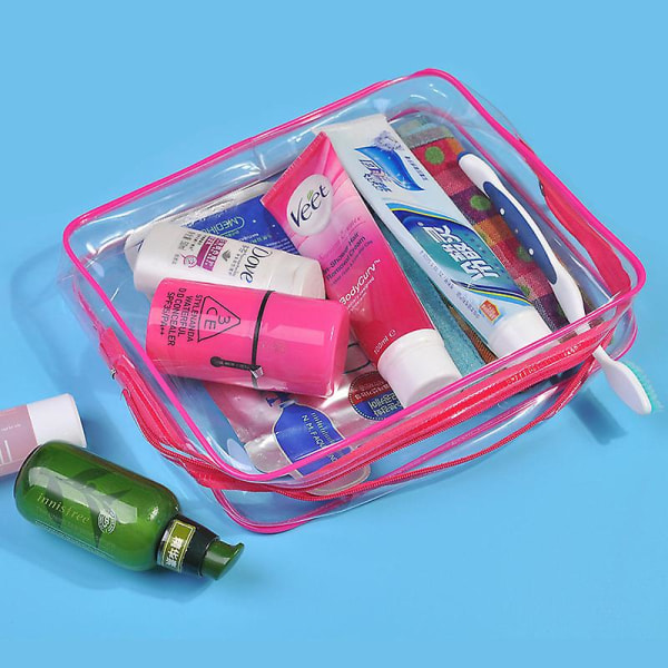 3 stk gennemsigtige rejsetasker til toiletartikler, vandtætte klar plast kosmetiske makeup tasker Rose Red