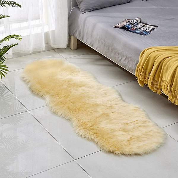Fuskpälsmatta - lurvig fårskinn fluffig matta konstmattor chic golvmatta sovrum vardagsrumsdekor Beige