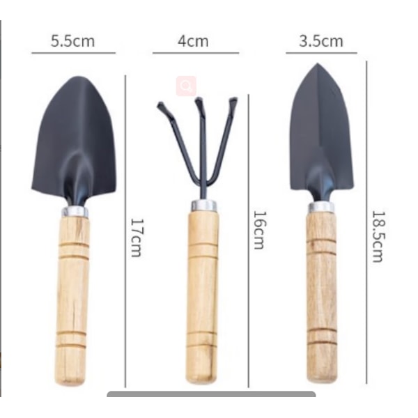 Grovt stångset - 3-delat set med miniträdgårdsredskap spade kratta spade suckulenta växter krukväxter trädgårdsredskap klo med trähandtag