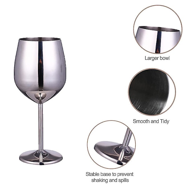 2 stk rustfritt stål vinglass - Uknuselige vinglass for reiser, camping og basseng, 500 ml Silver