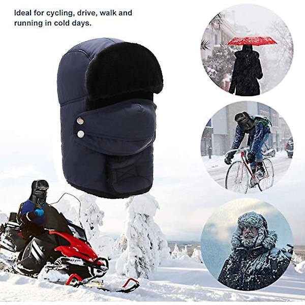 Unisex vinterlue med øreklaffer, pelslue, kunstpelslue, holder deg varm mens du står på ski, skøyter Blue