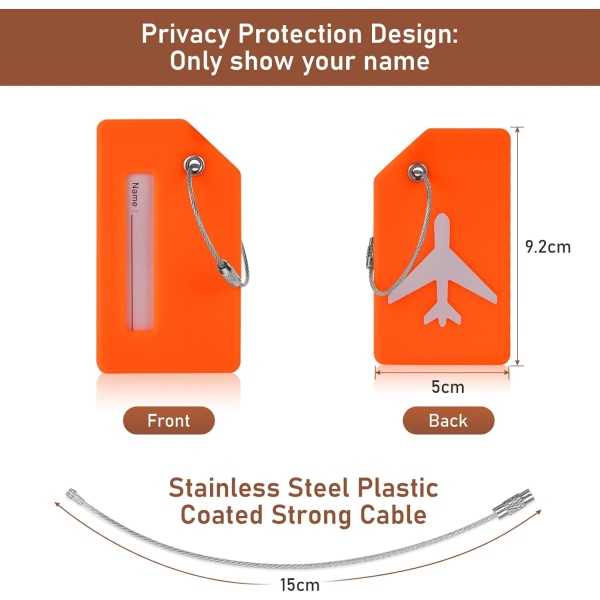 2-pack silikonbagagelappar med ID-kort, silikonbagage resväska taggar med rostfria rep, handväska tag tags
