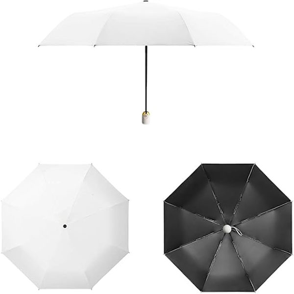 Vit - Dam Automatisk Fällbart Paraply Solskydd Anti-UV Kompakt Bärbar Resa Vattentät Resa Parasol