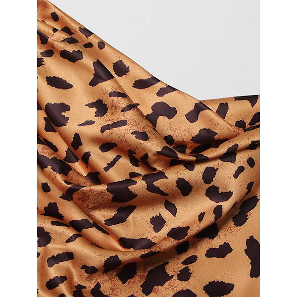 Twotwinstyle Leopard Split Lår Sexet Sling Kjole Til Kvinder V-Hals Ærmeløs Høj Talje Colorblock Midi Kjoler Kvinde Tøj L