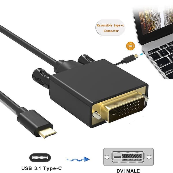 Usb-C-DVI-sovitin, täysi 1080p video-ääniadapterikaapeli