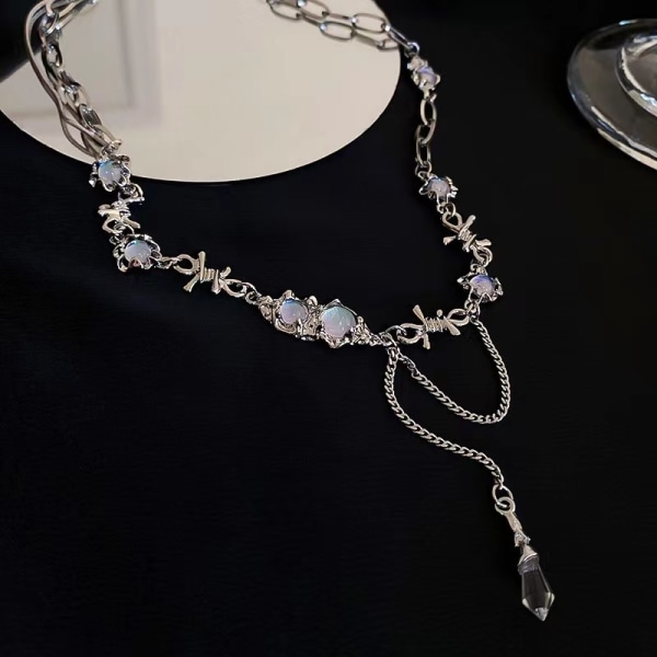 Uregelmessig kjededesign Moonstone Crystal Fringe Style Halskjede Krage krage krage kjede smykker