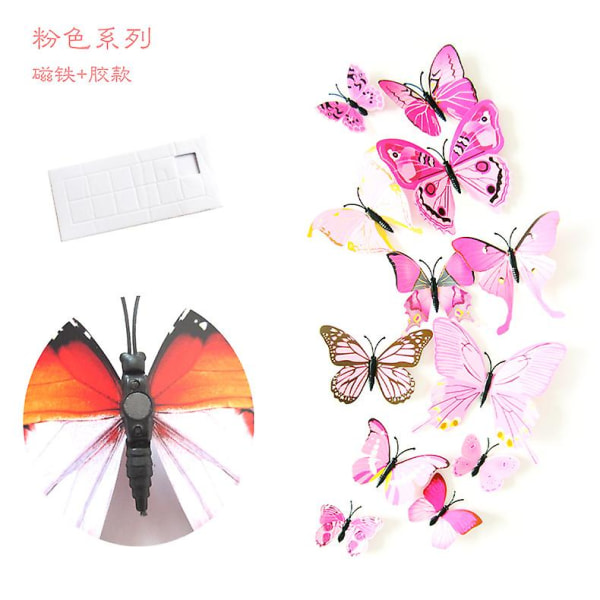 24 kpl 3D perhosseinäkoristeita Irrotettavat perhostarrat Tee itse taidekäsityösisustus kodin sisustukseen Pink