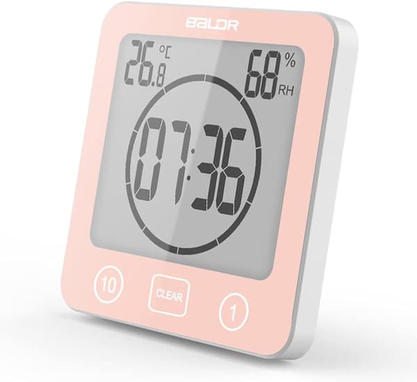 Badrumsklocka, Vattentät Touch Control Duschklocka, LCD Digital Alarm, Hygrometer Termometer, Nedräkningstimer, Röd