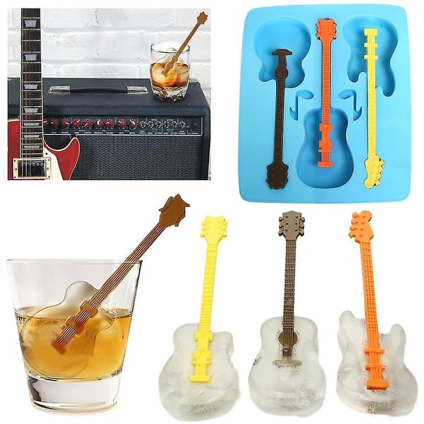 Nyhed Blå Silikone Guitar Ice Form, 3 Hulrum Popsicle Forme