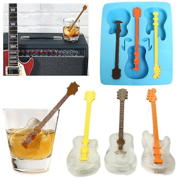 Nyhet Blå Silikon Gitar Isform, 3 Hulrom Popsicle Former