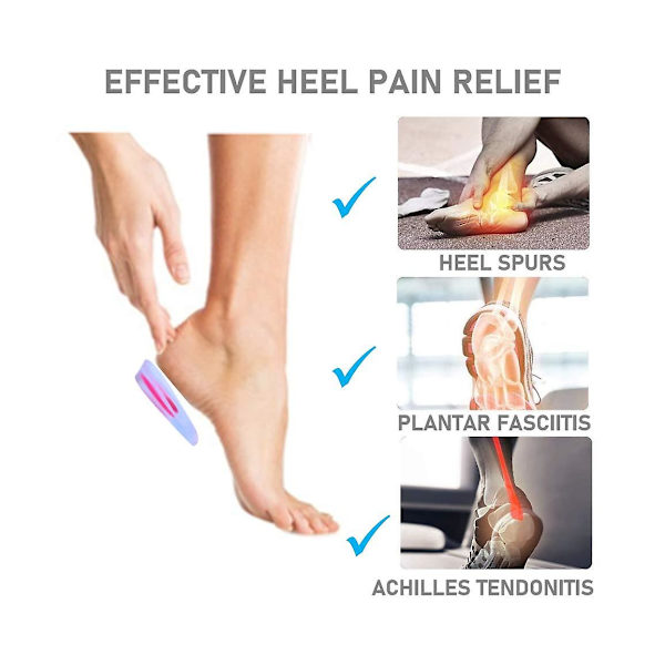 2 stk. gelhælkopper, skoindlæg til plantar fasciitis, hælspore og akillessmertelindring, hælforhøjningspuder til mænd og kvinder S
