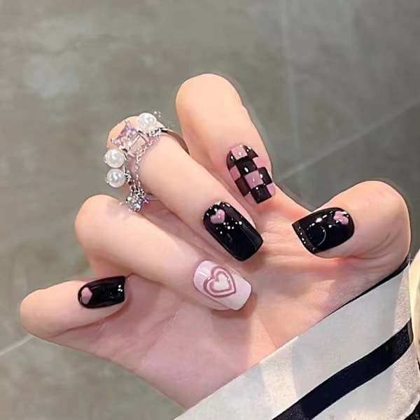 24 st rosa falska naglar fransk manikyr stick on naglar glänsande ballerina tryck på naglar, tryck på naglar marmor design för kvinnor och flickor