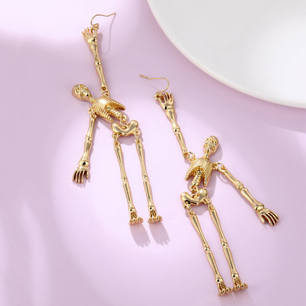 Par Halloween Metall Dangle Øredobber Hodeskalle Skjelett Dangle Øredobber Mørk Retro Stil Smykker Gull+Sølv