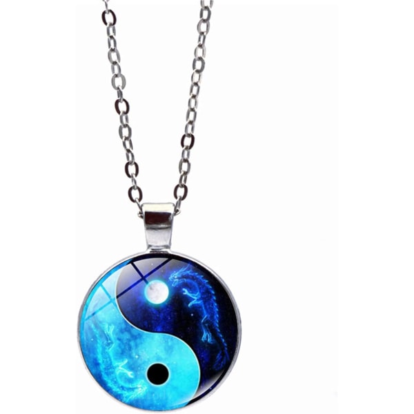 GlassNecklacePendantDragonMoonYinYangclaviclechainJewelryAccessoriesGiftForChristmasMother's DayValentine's DayGraduation