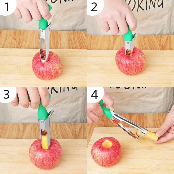 Apple Core, Apple Corer med ABS-handtag och tandade blad i rostfritt stål, kärna, grön