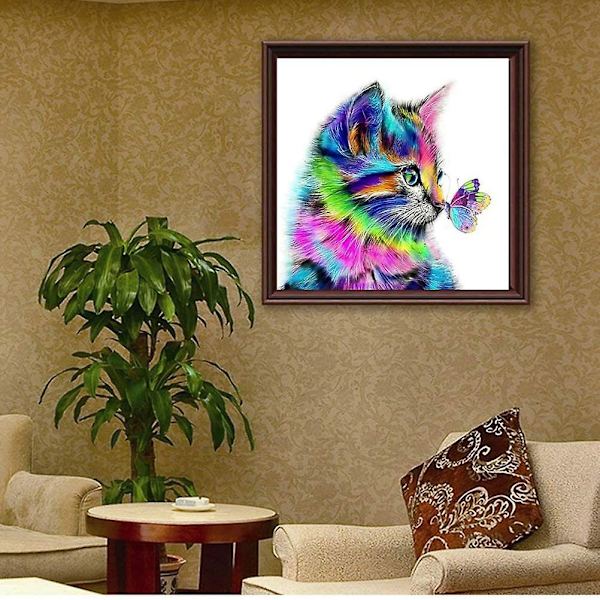 5d diamantmaleri diy diamantbrodert fargerik katt dyr
