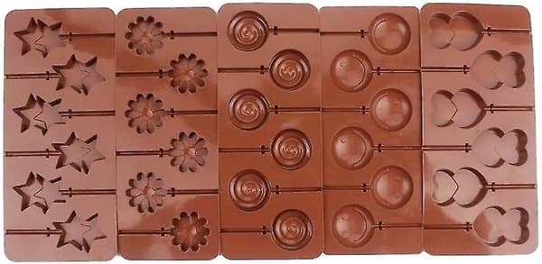 Silikone chokolade slikform med 6 huller, dobbelt hjerte, stjerne, lille blomst
