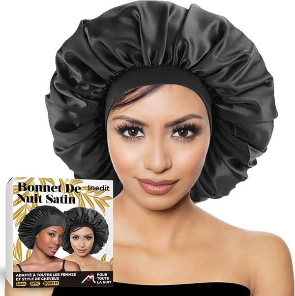 Satin Nat Bonnet - Silke Nat Hår Bonnet - Blød Elastisk Satin Bonnet Tilpasset Alle Kvinder (Sort Farve)